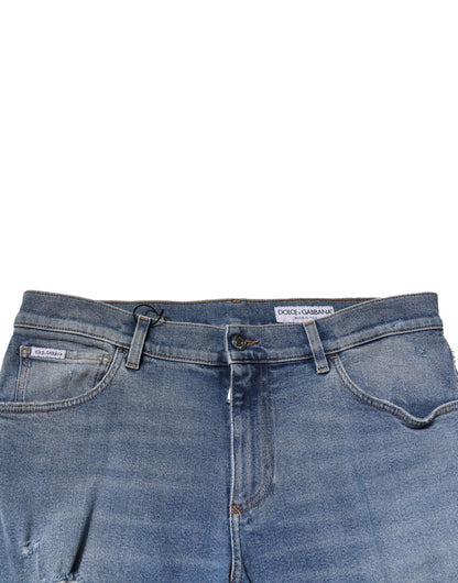 Blue Distressed Cotton Slim Men Denim Jeans-Dolce & Gabbana-LabelTerrace.com