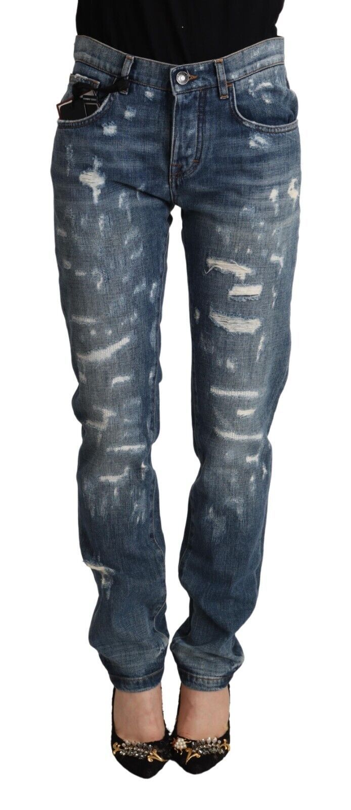 Blue Distressed Denim BOYFRIEND Skinny Jeans-Dolce & Gabbana-LabelTerrace.com