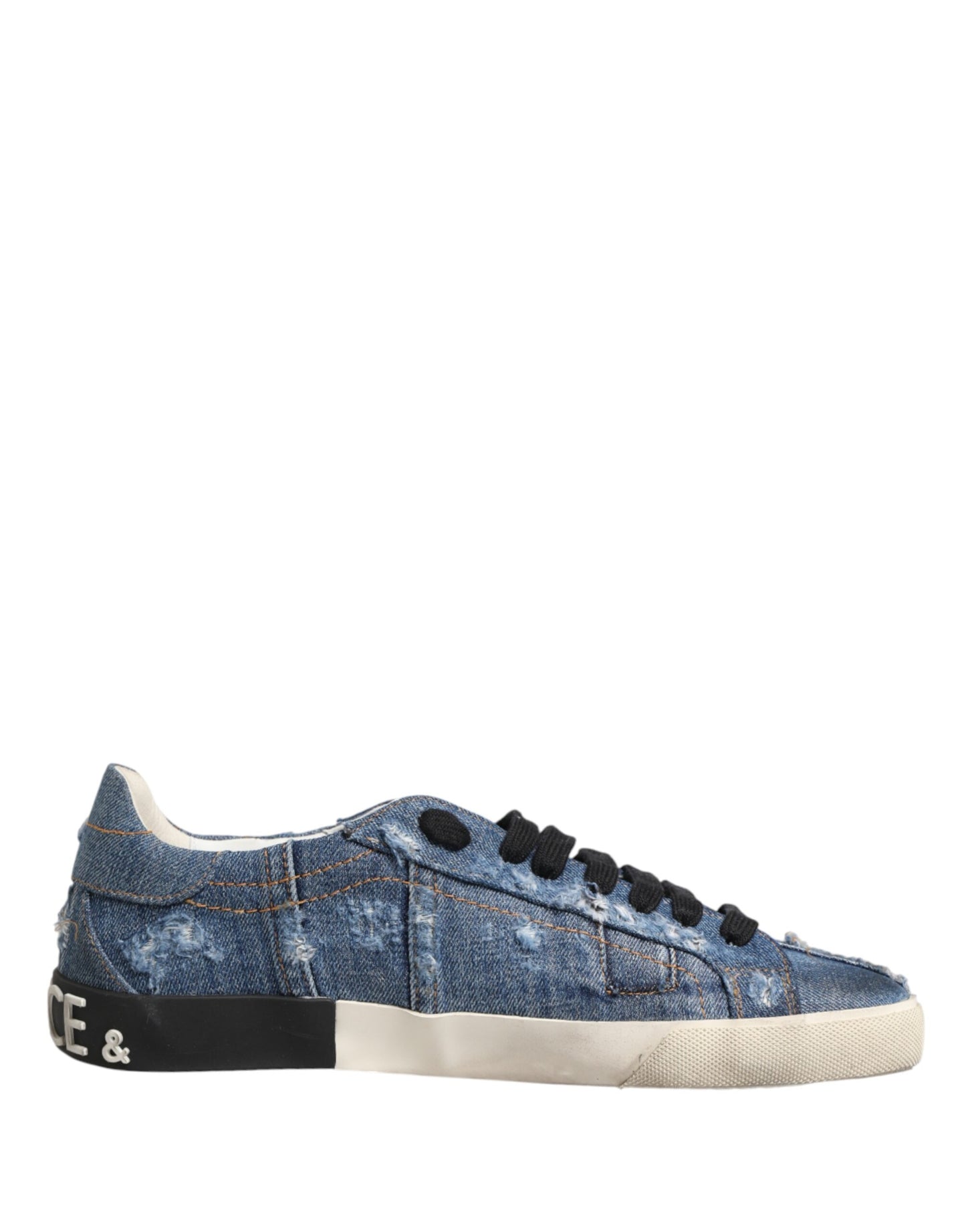Blue Distressed Denim Low Top Sneakers Shoes