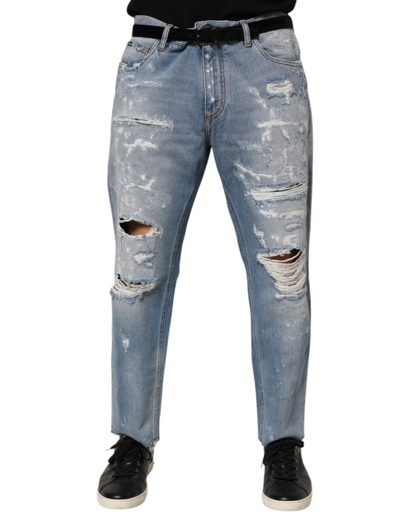 Blue Distressed Ripped Denim Pants Jeans-Dolce & Gabbana-LabelTerrace.com
