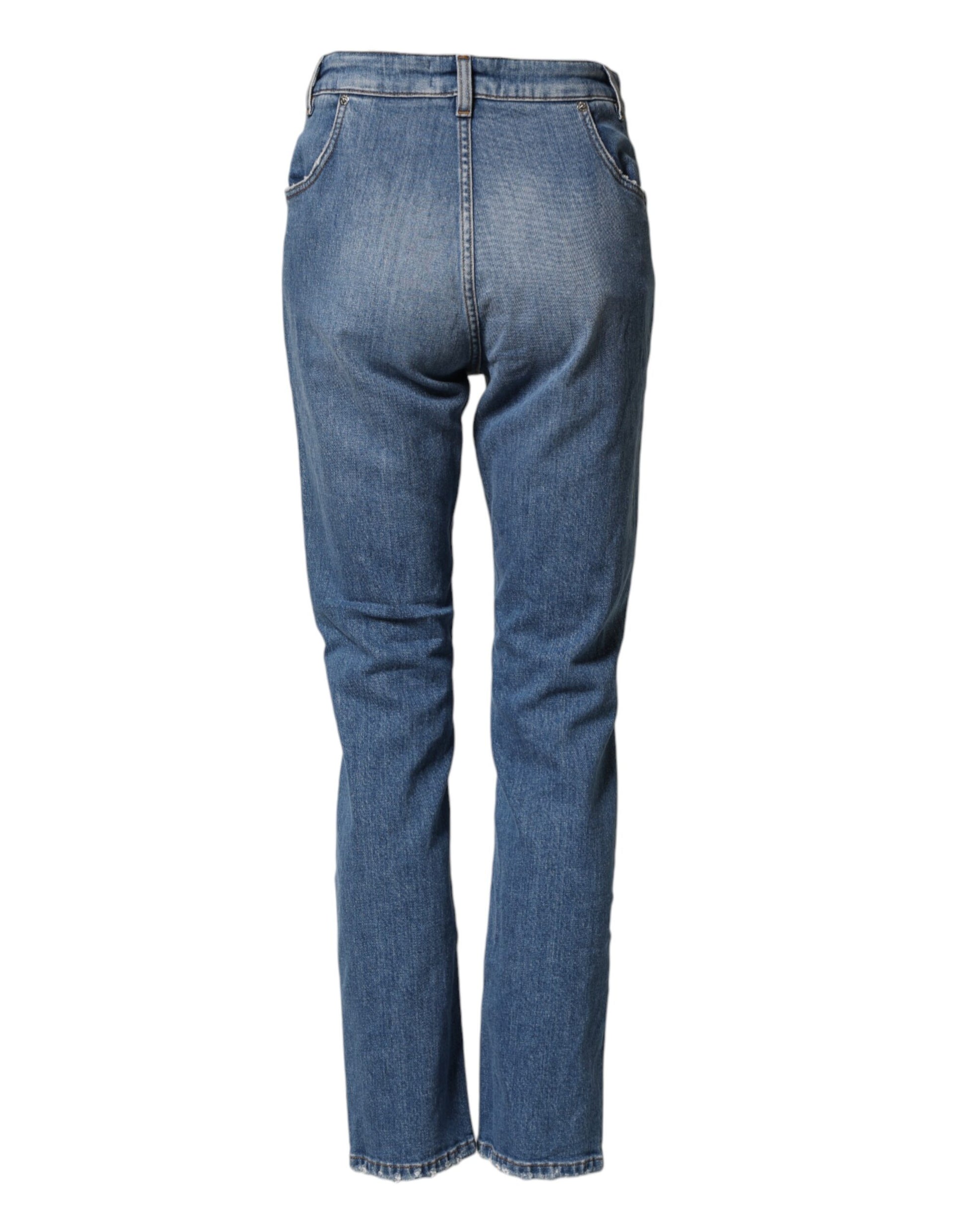 Blue Distressed Washed Cotton Denim Jeans
