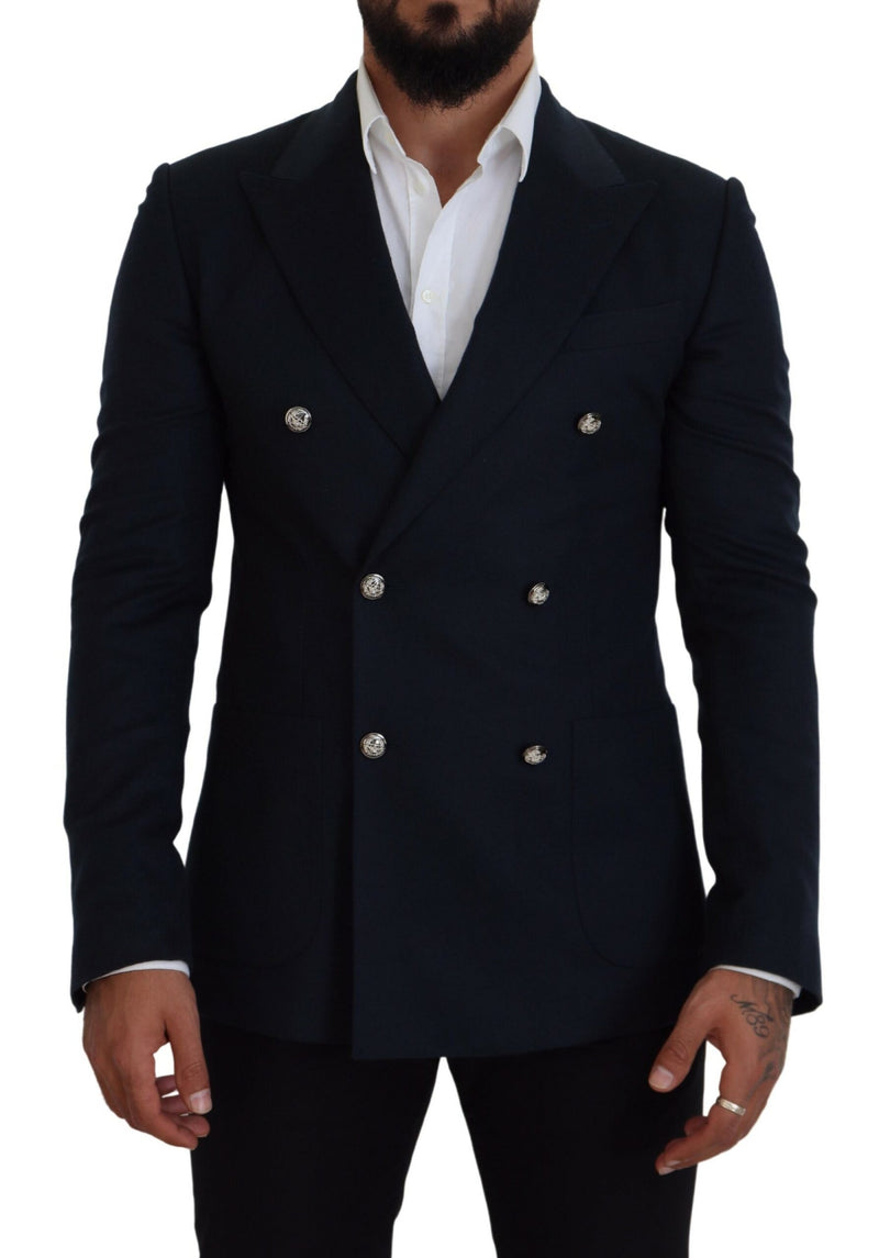 Blue Double Breasted Formal Coat Blazer-Dolce & Gabbana-LabelTerrace.com