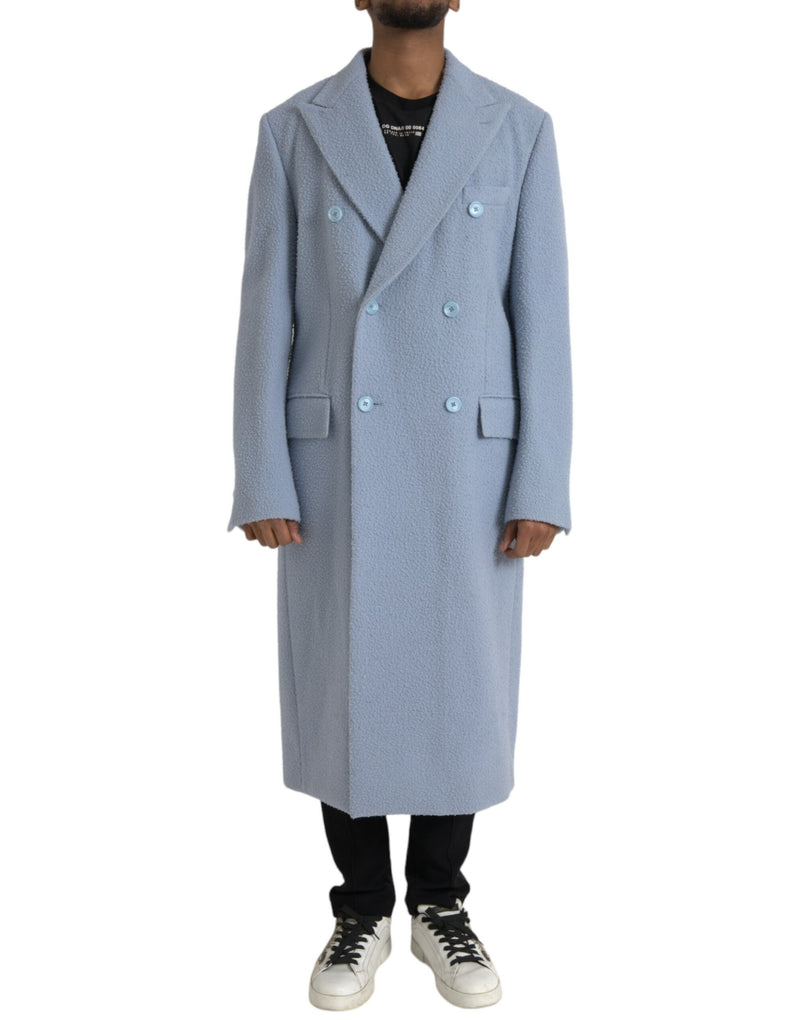 Blue Double Breasted Long Trench Coat Jacket-Dolce & Gabbana-LabelTerrace.com