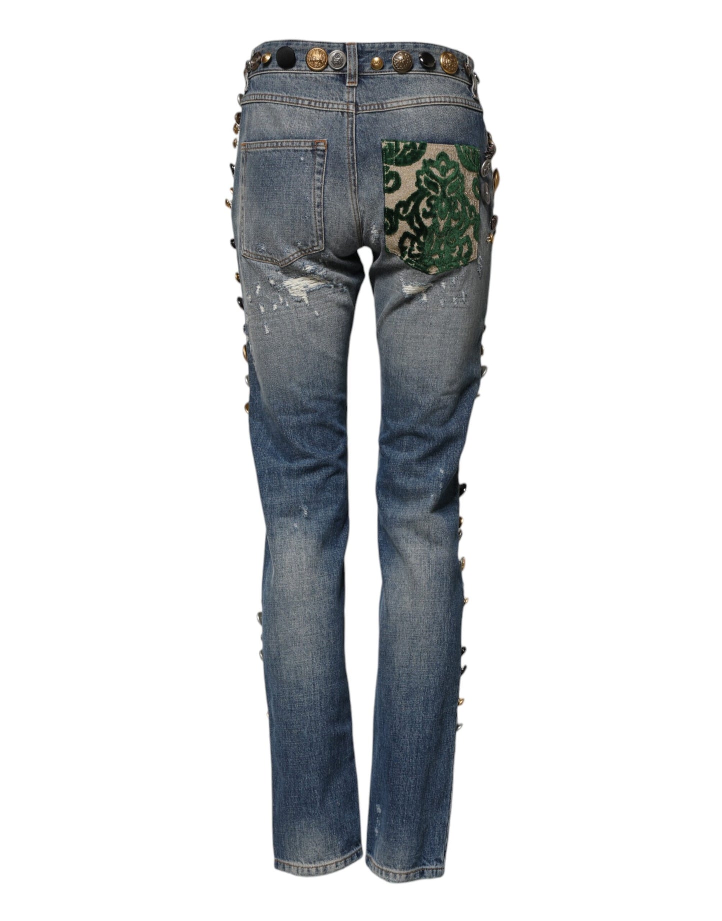 Blue Embellished Tattered SkinnyDenim Jeans-Dolce & Gabbana-LabelTerrace.com