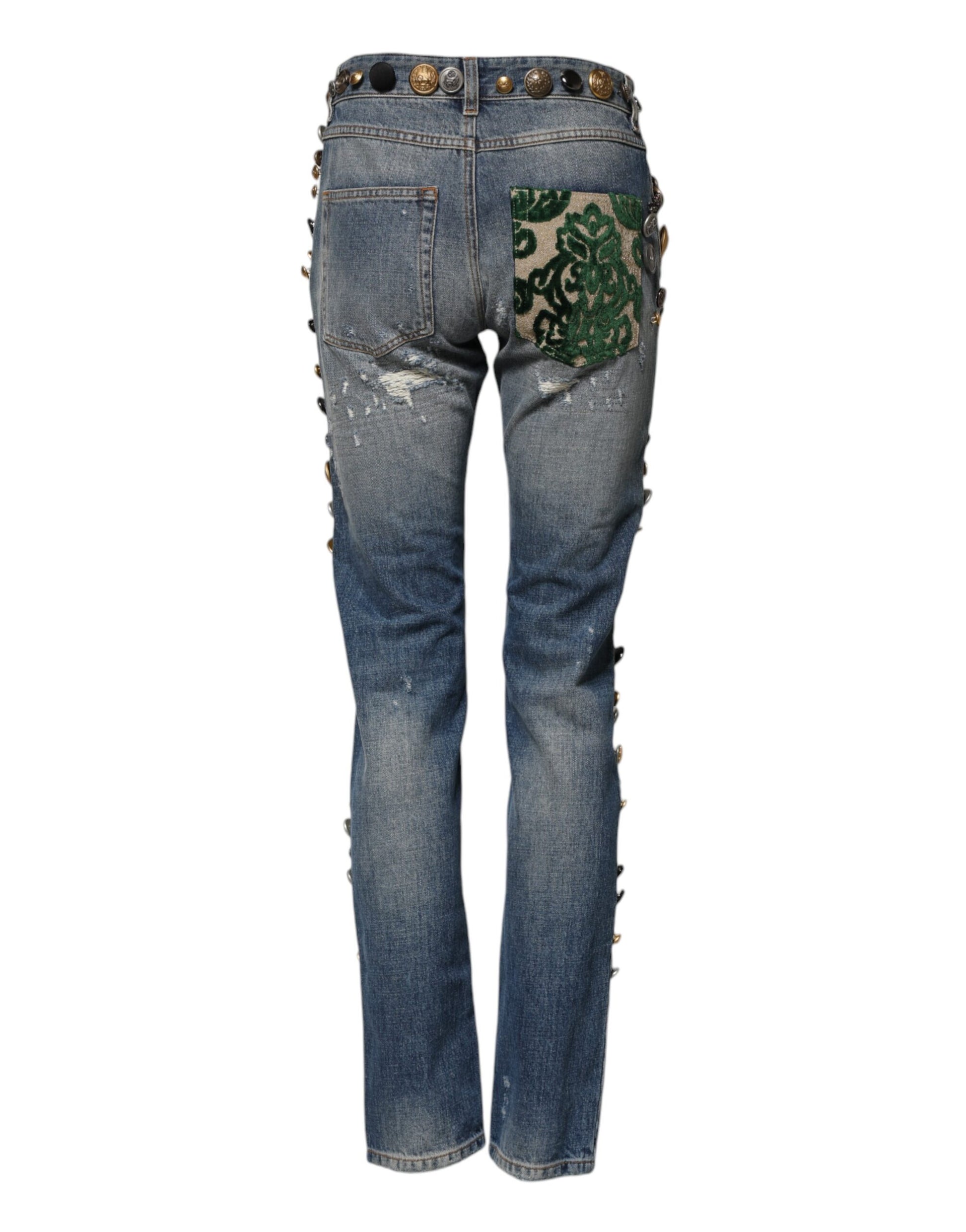 Blue Embellished Tattered SkinnyDenim Jeans-Dolce & Gabbana-LabelTerrace.com