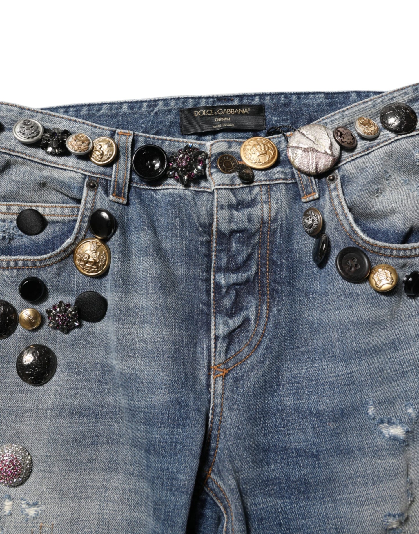 Blue Embellished Tattered SkinnyDenim Jeans-Dolce & Gabbana-LabelTerrace.com