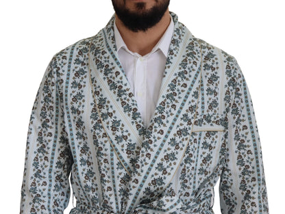 Blue Floral Cotton Robe Coat Jacket