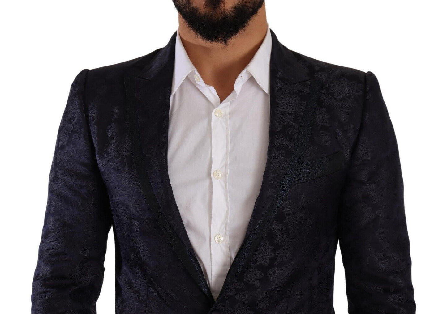 Blue Floral Jacquard Silk Coat MARTINI Blazer-Dolce & Gabbana-LabelTerrace.com