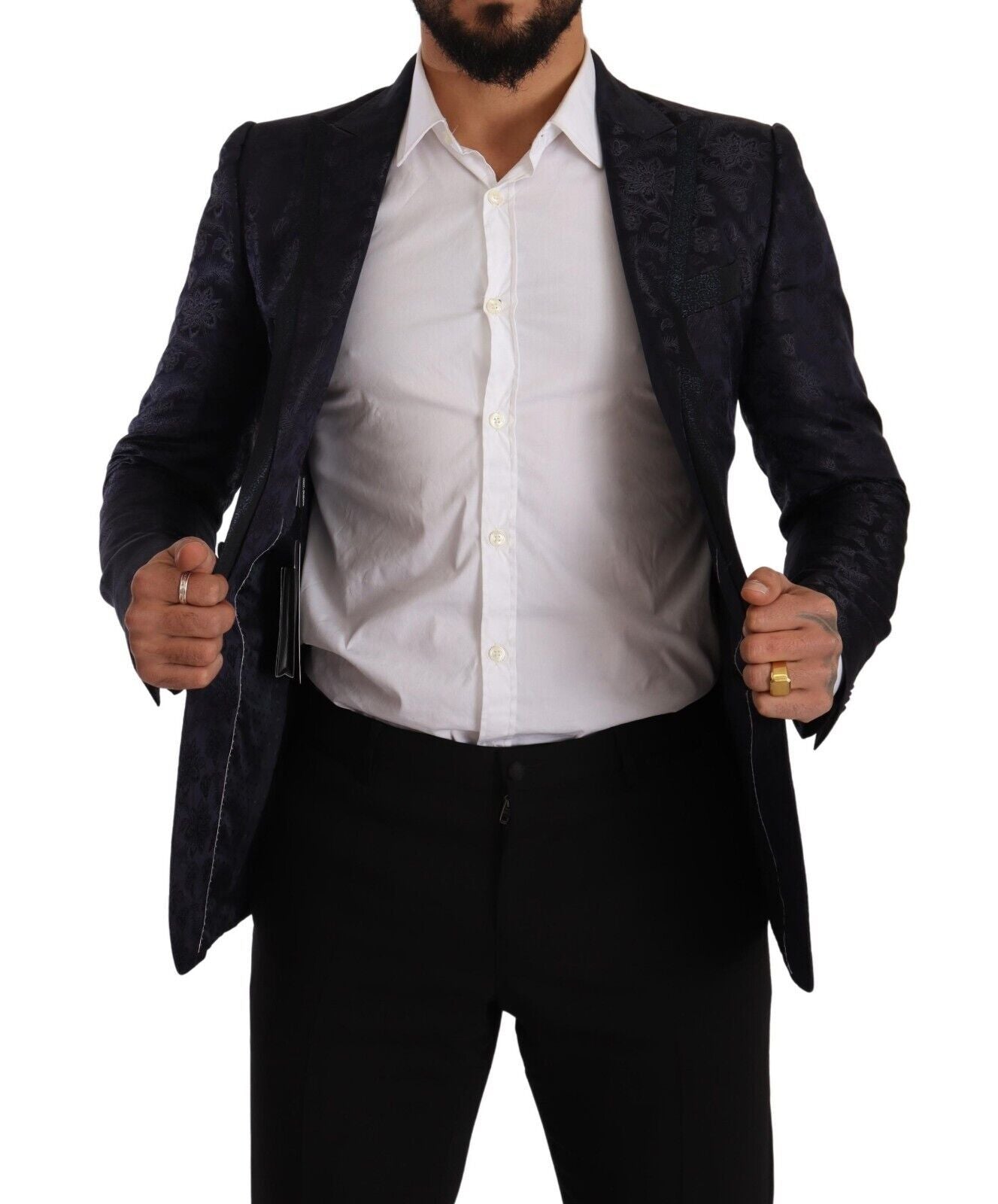 Blue Floral Jacquard Silk Coat MARTINI Blazer-Dolce & Gabbana-LabelTerrace.com