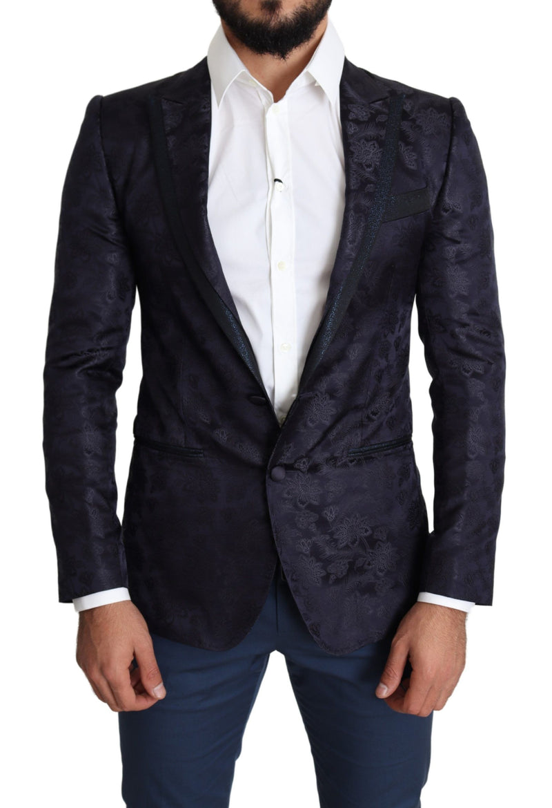 Blue Floral Jacquard Silk Coat MARTINI Blazer-Dolce & Gabbana-LabelTerrace.com