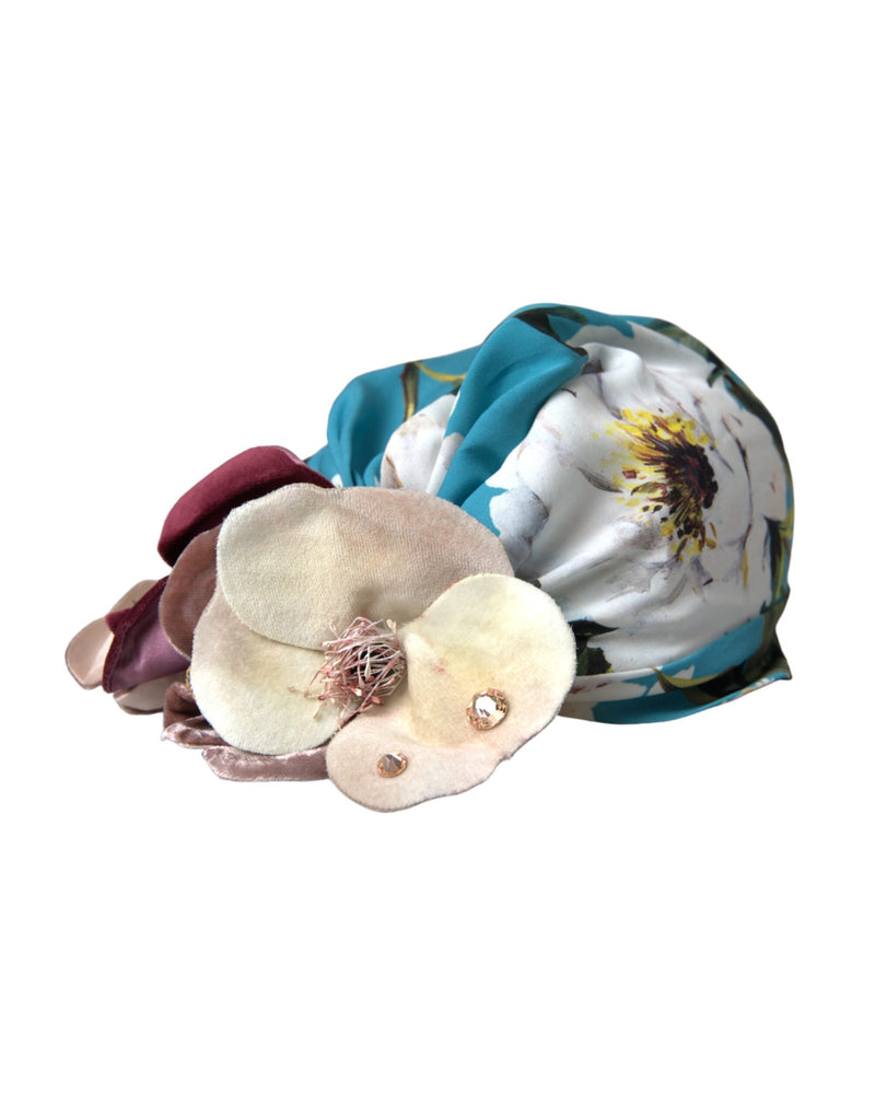 Blue Floral Motif Turban Head Hat Women-Dolce & Gabbana-LabelTerrace.com