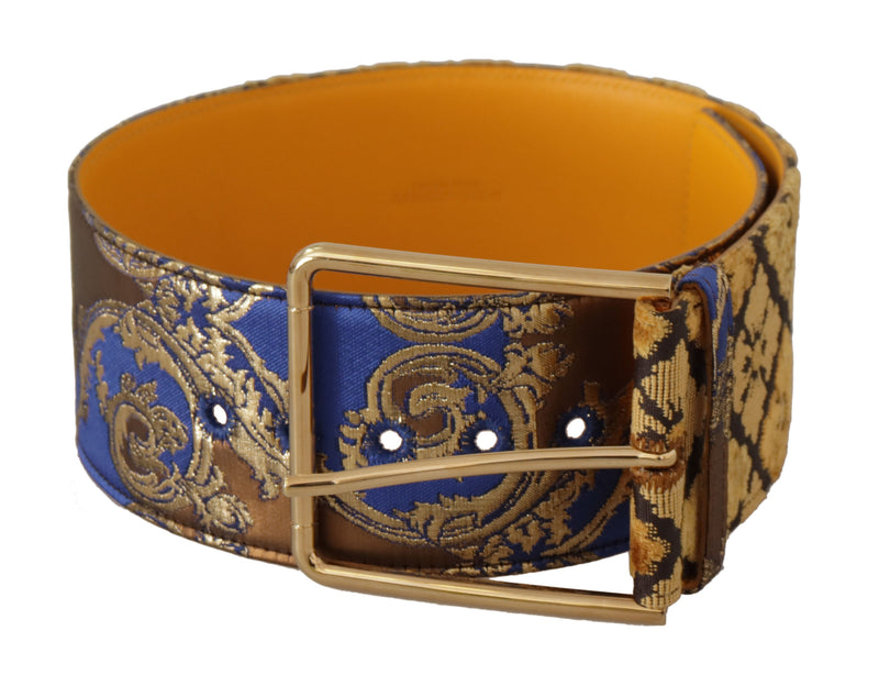 Blue Floral Patchwork Leather Wide Waist Buckle Belt-Dolce & Gabbana-LabelTerrace.com
