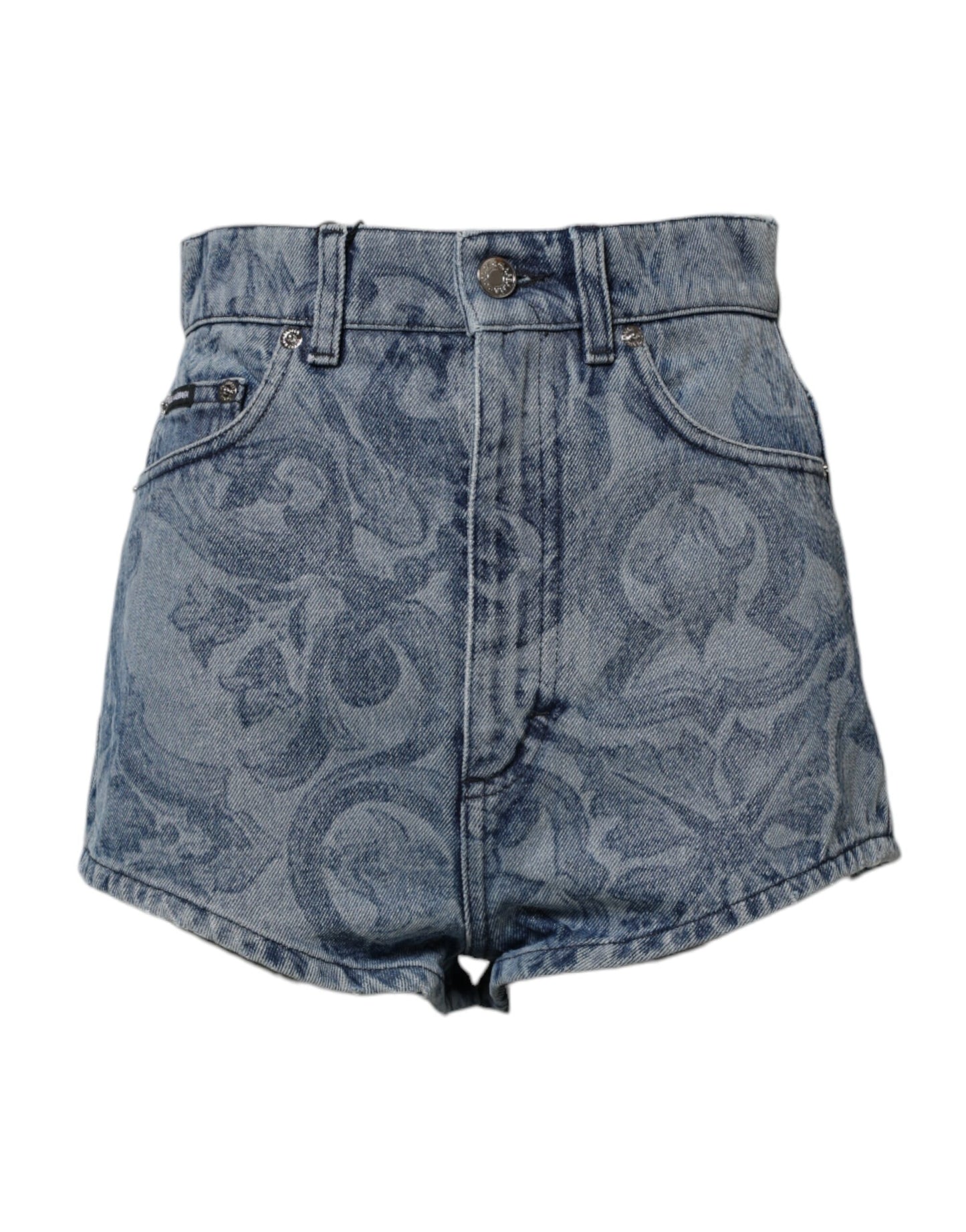 Blue Floral Print Denim Cotton Hot Pants Shorts-Dolce & Gabbana-LabelTerrace.com