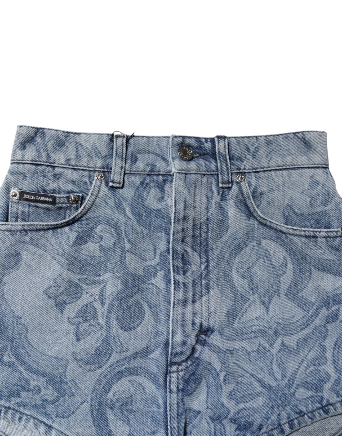 Blue Floral Print Denim Cotton Hot Pants Shorts-Dolce & Gabbana-LabelTerrace.com