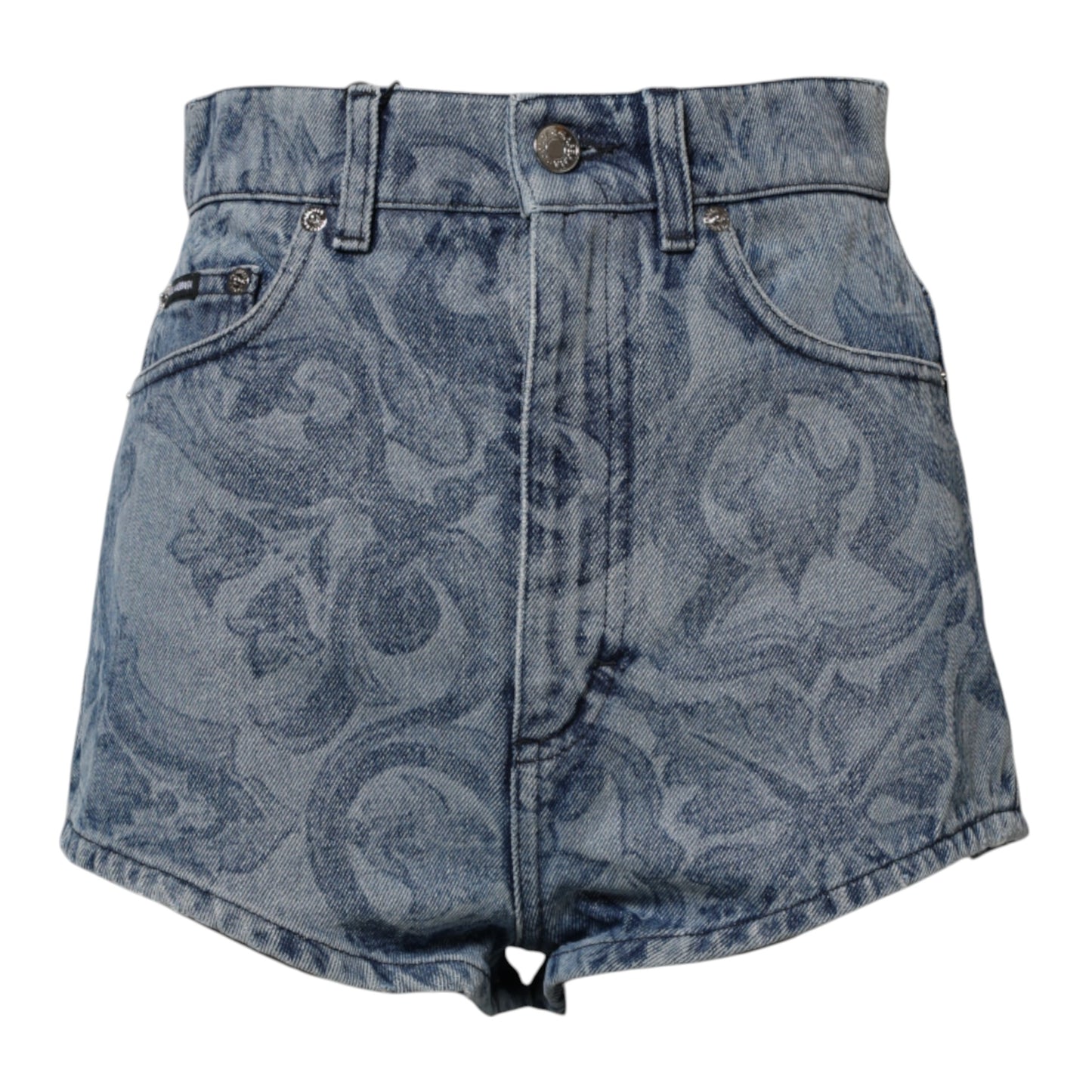 Blue Floral Print Denim Cotton Hot Pants Shorts-Dolce & Gabbana-LabelTerrace.com