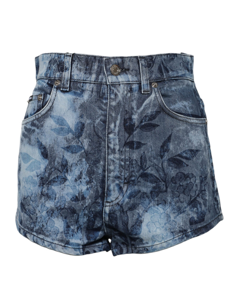 Blue Floral Print Denim Cotton Hot Pants Shorts-Dolce & Gabbana-LabelTerrace.com