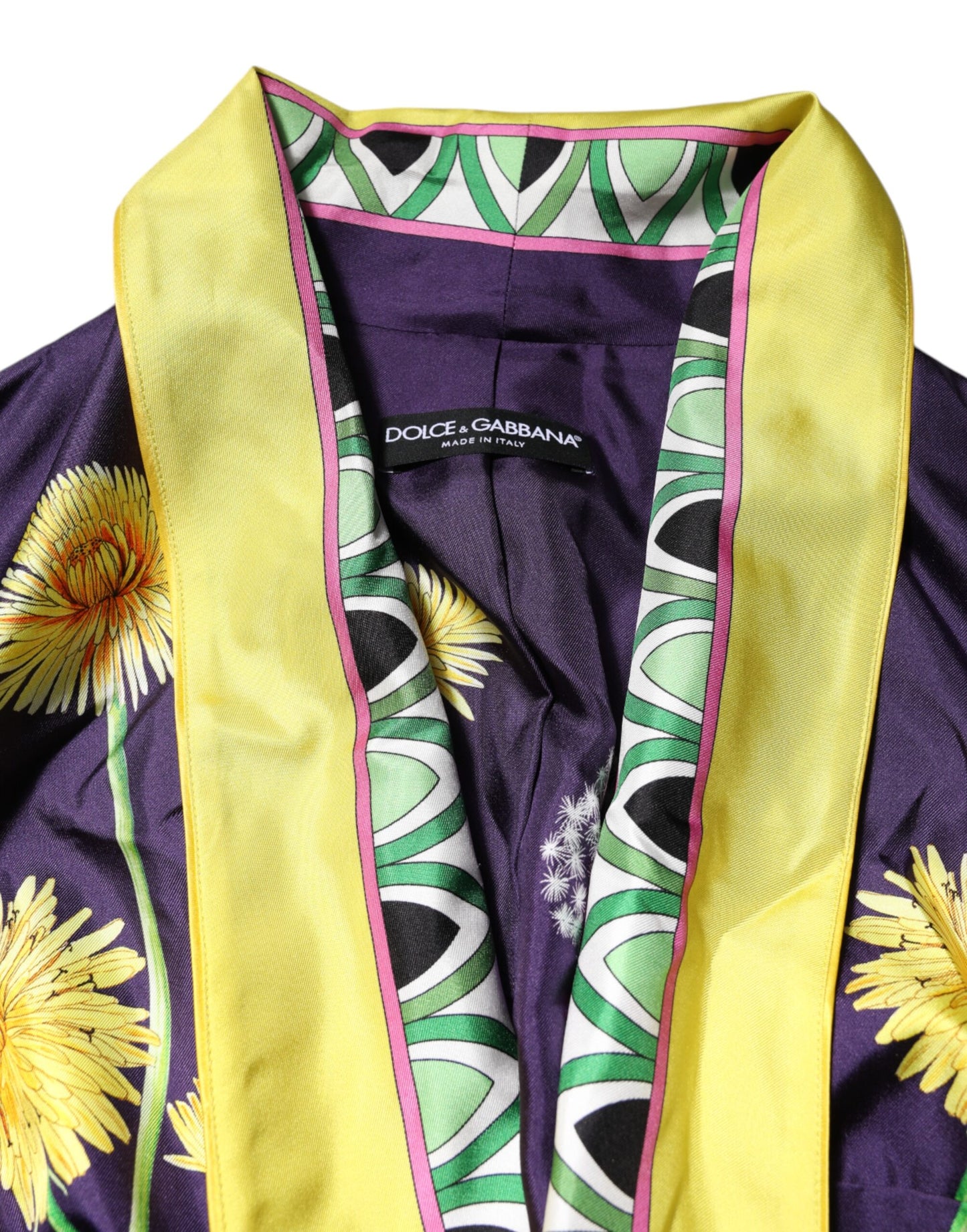 Blue Floral Print Silk Long Sleeves Wrap Robe-Dolce & Gabbana-LabelTerrace.com