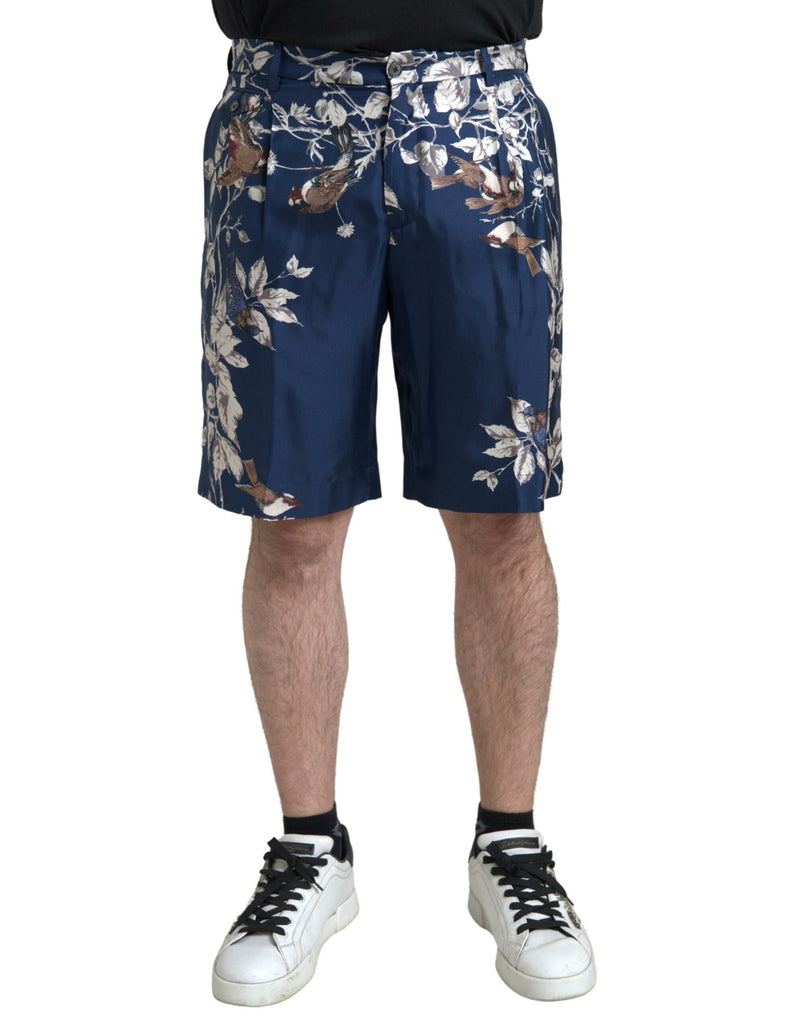Blue Floral Print Silk Men Bermuda Shorts-Dolce & Gabbana-LabelTerrace.com