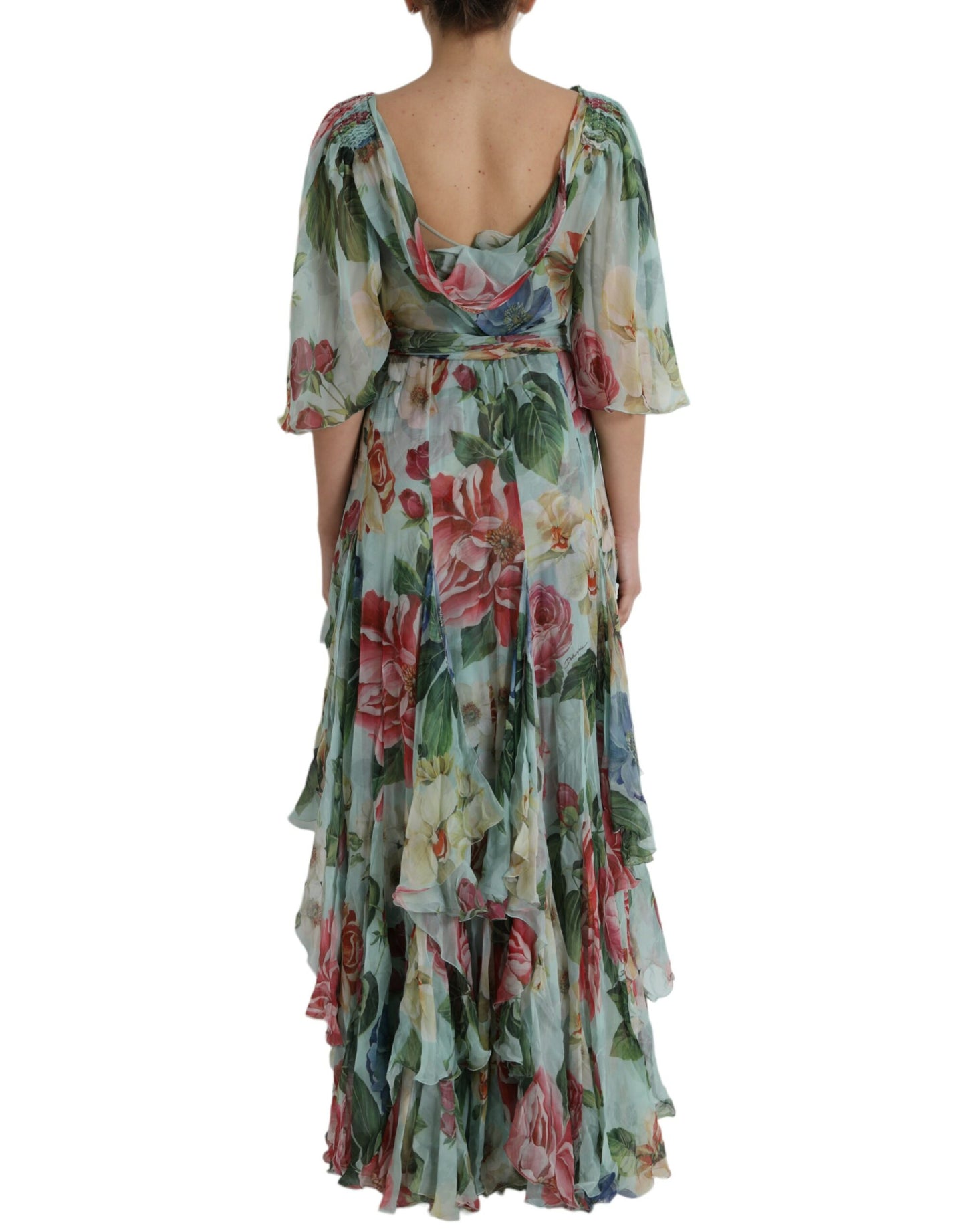 Blue Floral Print Tiered Long Maxi Dress-Dolce & Gabbana-LabelTerrace.com