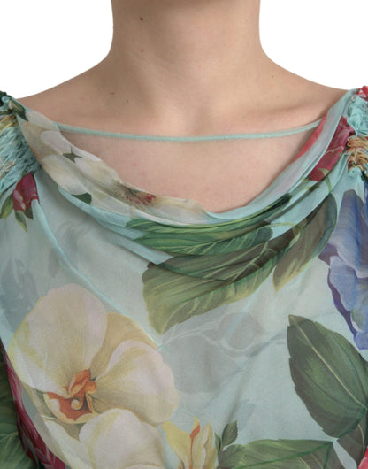 Blue Floral Print Tiered Long Maxi Dress-Dolce & Gabbana-LabelTerrace.com