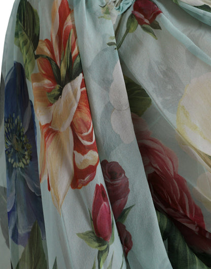 Blue Floral Print Tiered Long Maxi Dress-Dolce & Gabbana-LabelTerrace.com