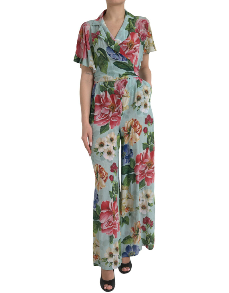 Blue Floral Wide Leg Wrap Jumpsuit Dress-Dolce & Gabbana-LabelTerrace.com
