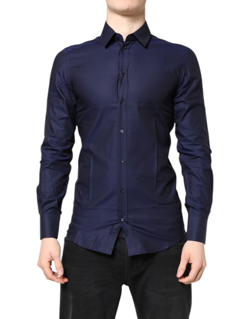 Blue GOLD Cotton Long Sleeves Men Dress Shirt-Dolce & Gabbana-LabelTerrace.com