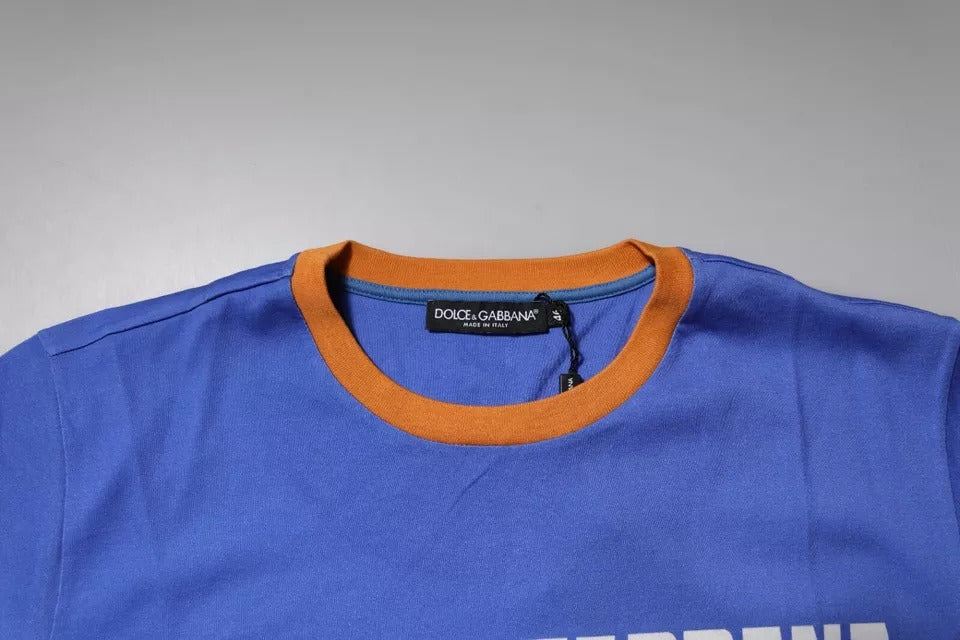Blue Graphic Print Cotton Crew Neck T-shirt-Dolce & Gabbana-LabelTerrace.com