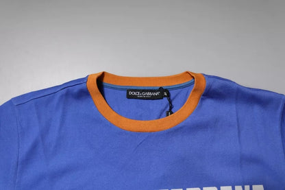Blue Graphic Print Cotton Crew Neck T-shirt-Dolce & Gabbana-LabelTerrace.com