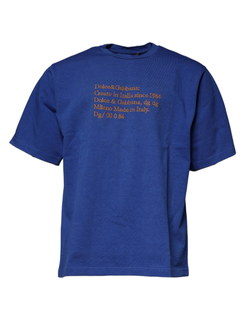 Blue Graphic Print Cotton Crew Neck T-shirt-Dolce & Gabbana-LabelTerrace.com