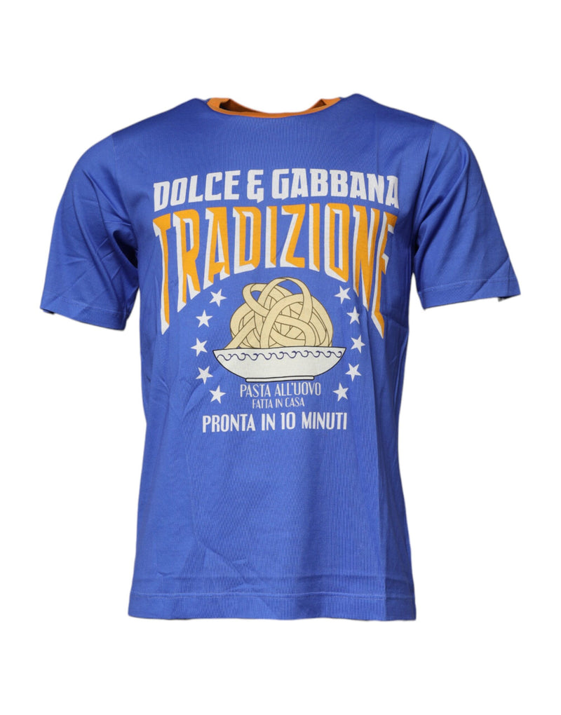 Blue Graphic Print Cotton Crew Neck T-shirt-Dolce & Gabbana-LabelTerrace.com
