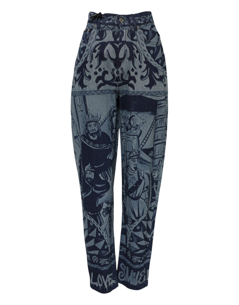 Blue Graphic Print Tapered Denim Jeans-Dolce & Gabbana-LabelTerrace.com