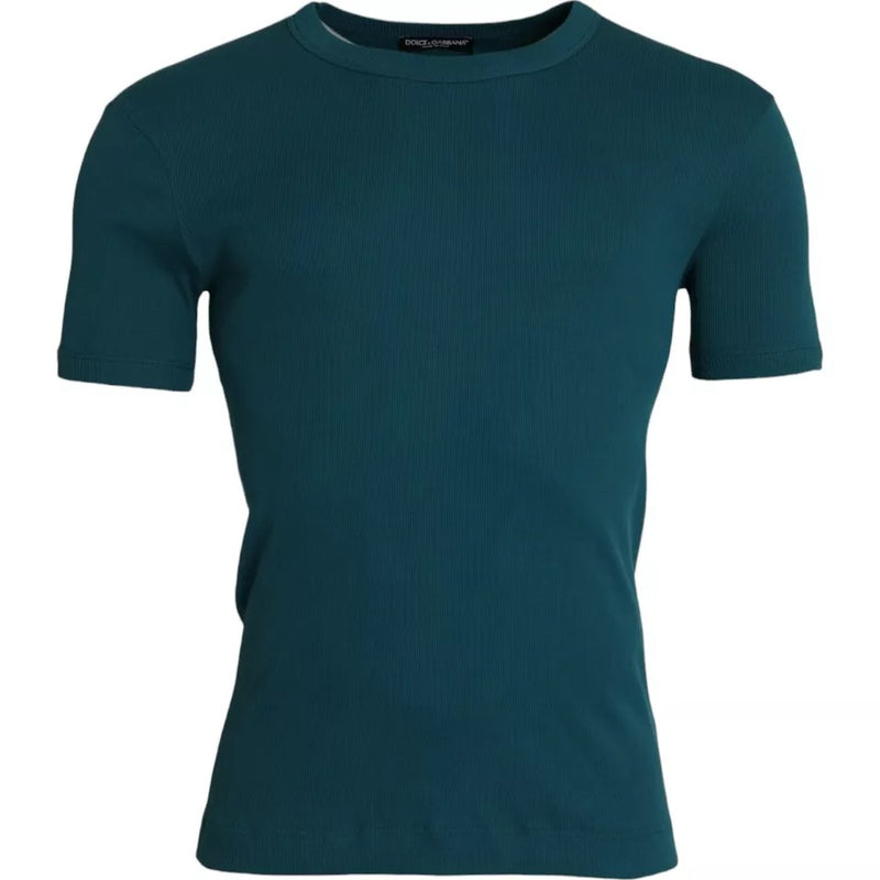 Blue Green Cotton Round Neck Short Sleeves T-shirt-Dolce & Gabbana-LabelTerrace.com