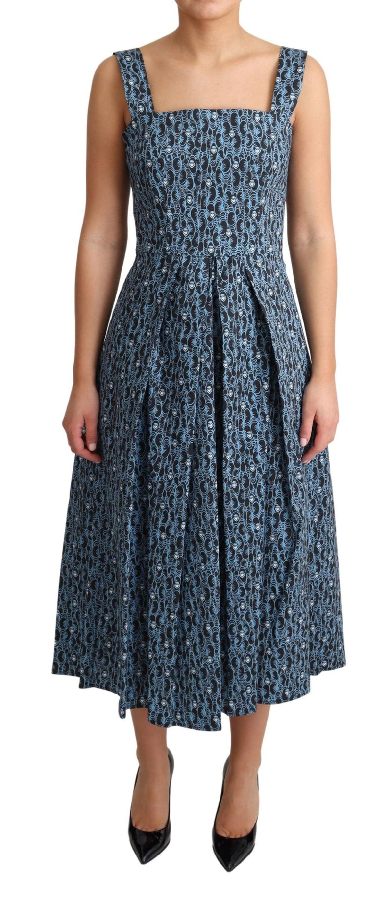 Blue Heart Cotton A-Line Stretch Dress-Dolce & Gabbana-LabelTerrace.com