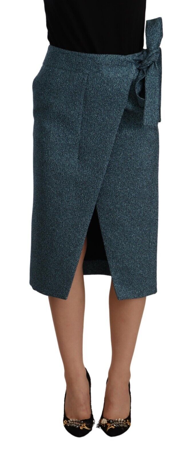 Blue High Waist Pencil Straight Wrap Style Skirt-Koonhor-LabelTerrace.com