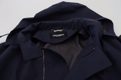 Blue Hooded Double Breasted Coat Jacket