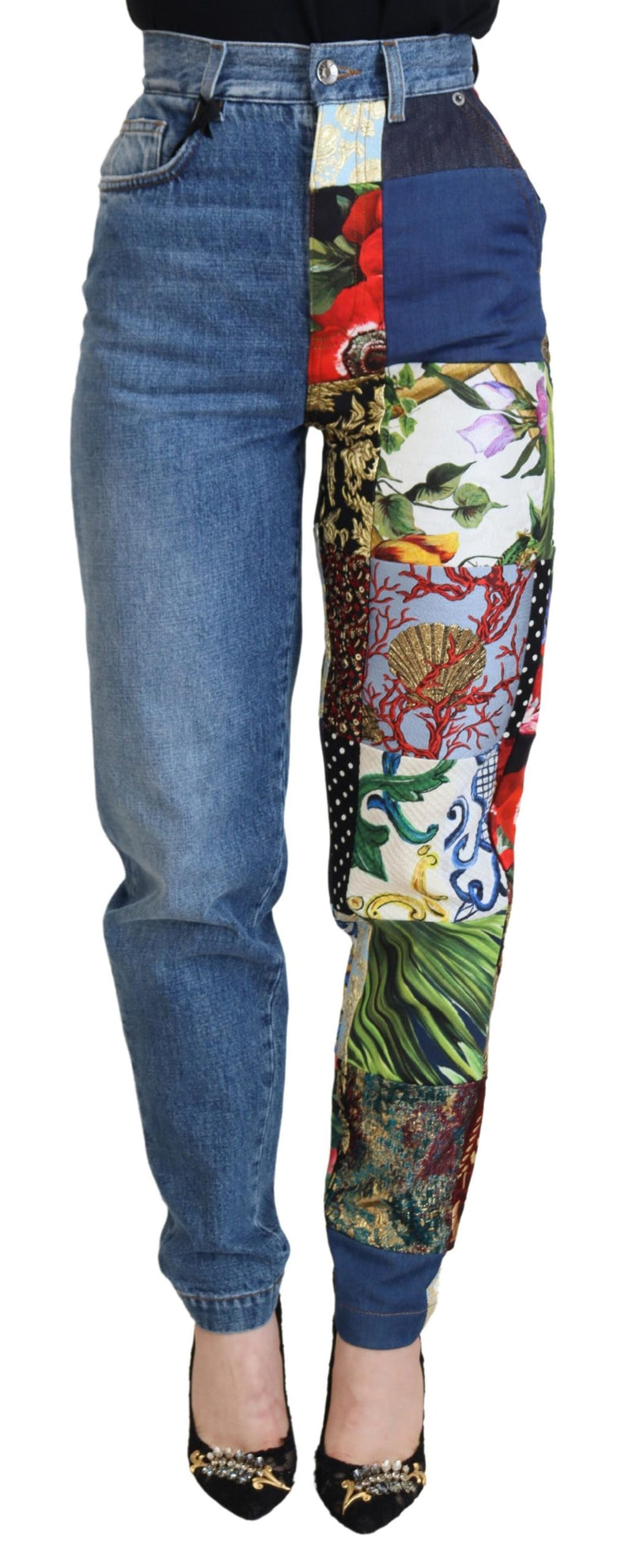 Blue Jacquard Majolica High Waist Jeans-Dolce & Gabbana-LabelTerrace.com