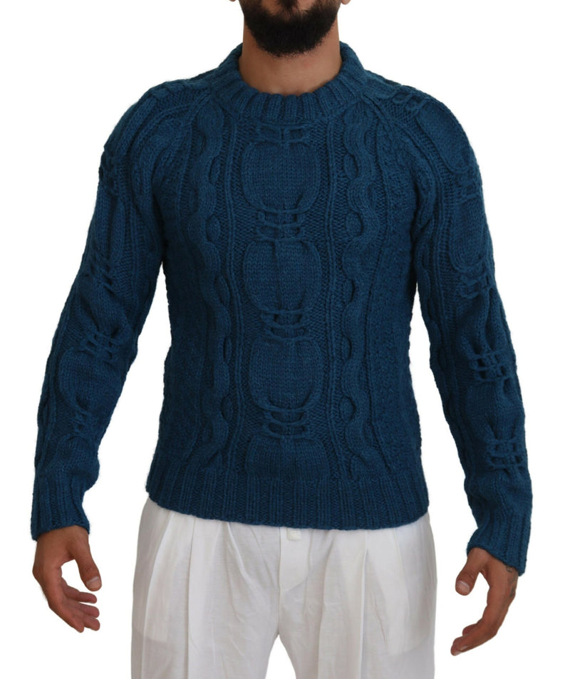 Blue Knitted Wool Alpaca Pullover Sweater-Dolce & Gabbana-LabelTerrace.com
