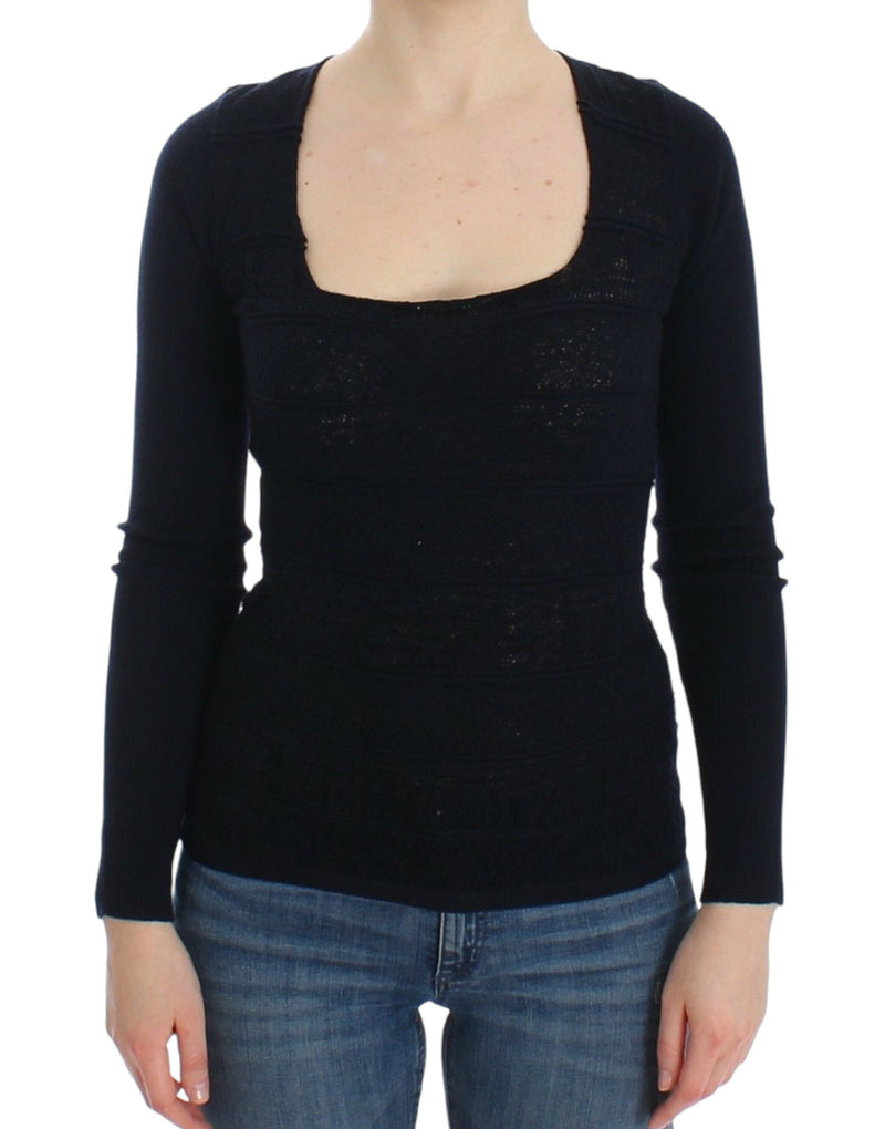 Blue Knitted Wool Stretch Sweater Top-Ermanno Scervino-LabelTerrace.com