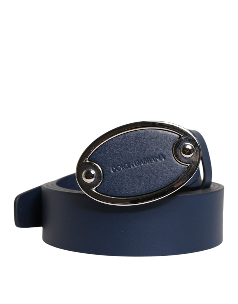 Blue Leather Classic Metal Logo Buckle Belt-Dolce & Gabbana-LabelTerrace.com