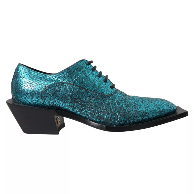 Blue Leather Derby Block Heels Dress Shoes-Dolce & Gabbana-LabelTerrace.com