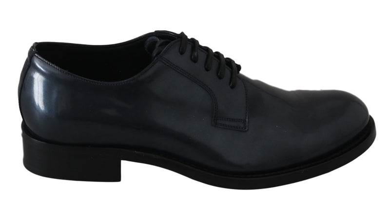 Blue Leather Derby Dress Formal Shoes-Dolce & Gabbana-LabelTerrace.com
