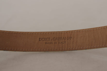 Blue Leather Jacquard Embossed Gold Metal Buckle Belt