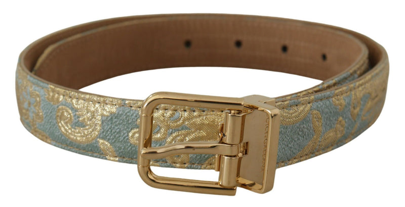 Blue Leather Jacquard Embossed Gold Metal Buckle Belt-Dolce & Gabbana-LabelTerrace.com