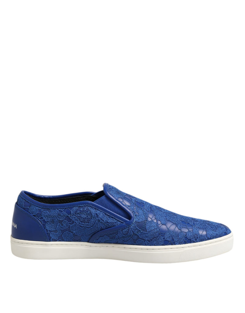 Blue Leather Lace Slip On Sneaker Shoes-Dolce & Gabbana-LabelTerrace.com