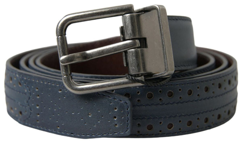 Blue Leather Perforated Metal Buckle Belt-Dolce & Gabbana-LabelTerrace.com