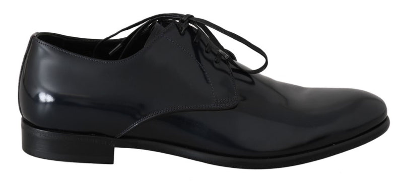 Blue Leather Polished Dress Derby Shoes-Dolce & Gabbana-LabelTerrace.com
