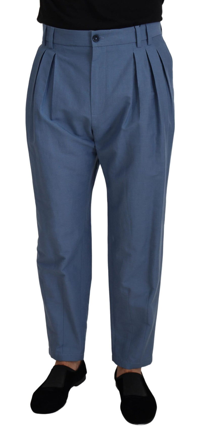 Blue Linen Chino Formal Pants-Dolce & Gabbana-LabelTerrace.com