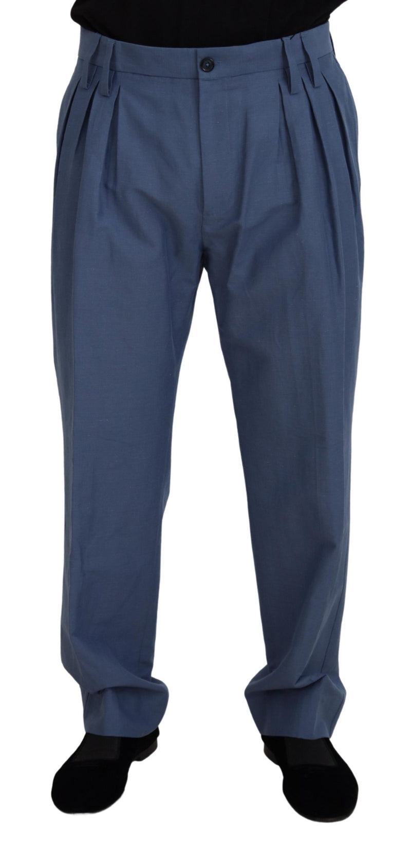 Blue Linen Chino Men Formal Pants-Dolce & Gabbana-LabelTerrace.com