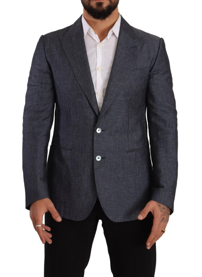 Blue Linen Cotton Jacket TAORMINA Blazer-Dolce & Gabbana-LabelTerrace.com
